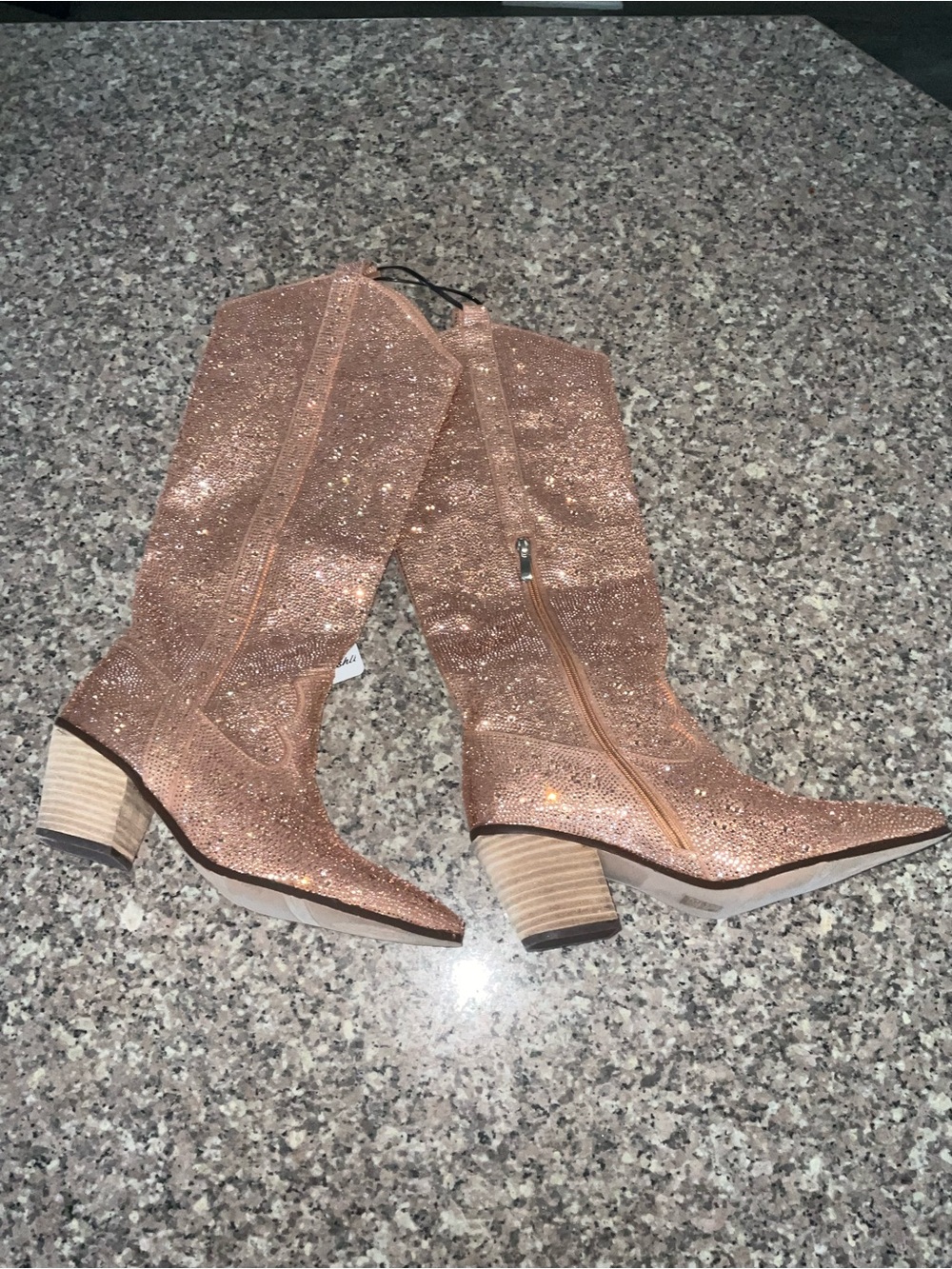 Sparkle Western Knee-High Boots in Rose Gold